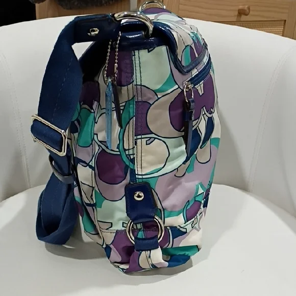 Coach Kyra Scarf Signature Messenger Bag In Blue and Purple - Picture 4 of 16